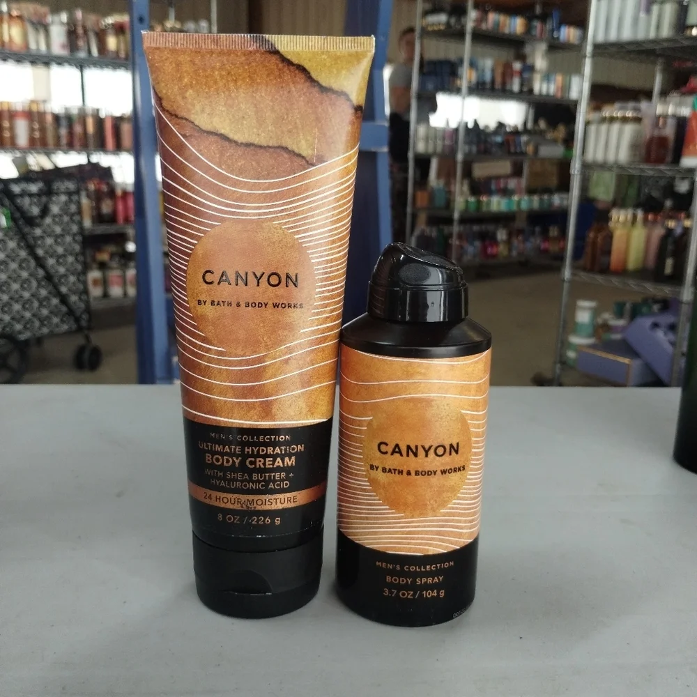 Rare Bath & Body Works Discontinued Mens CANYON  2Pcs Body Spray‎ & Cream